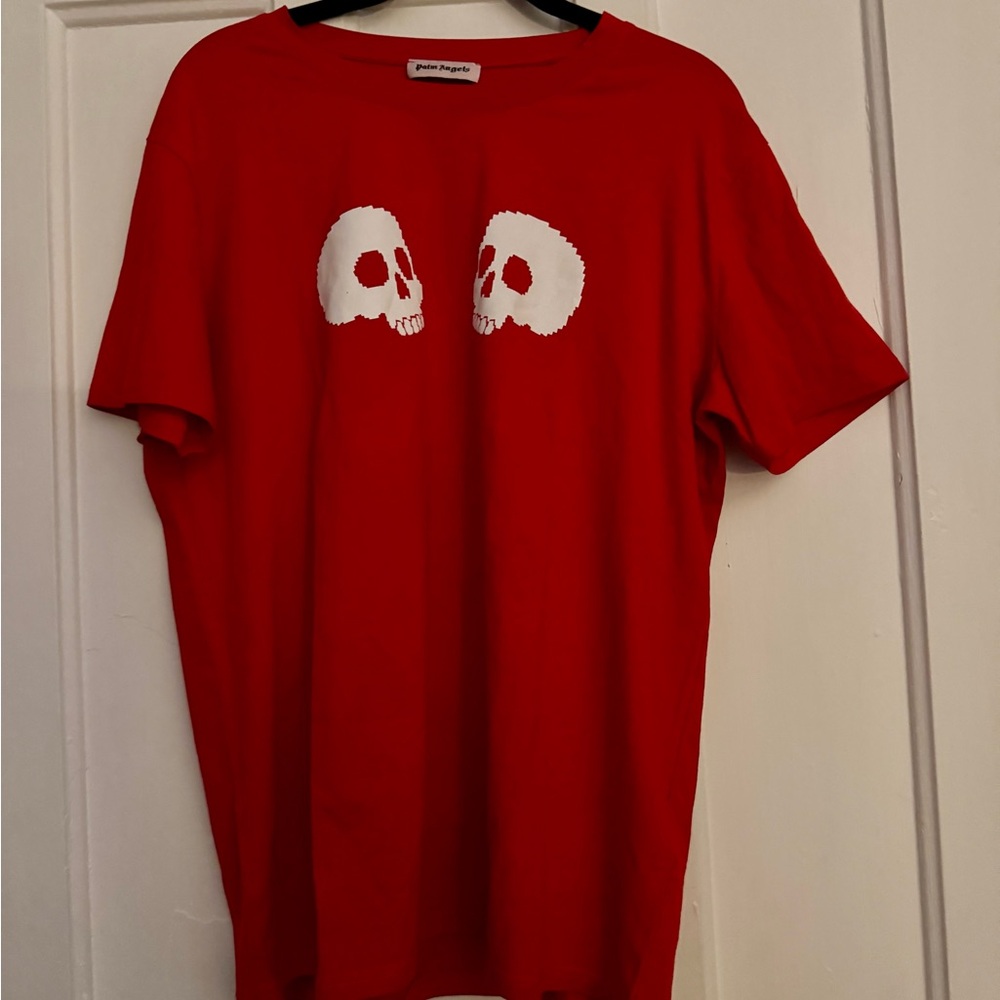 Palm Angels Red Tee with Double Skull Logo